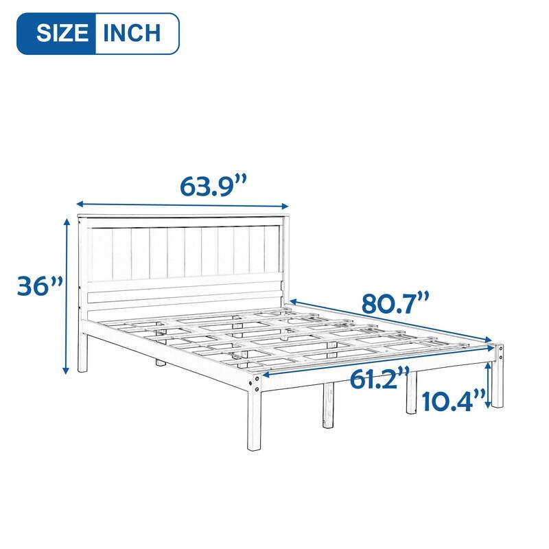84" solid wood frame bed frame with headboard, wooden slat support, no